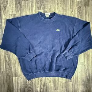 Vintage Lacoste Made In France Navy Blue Crewneck Sweatshirt 100% Cotton